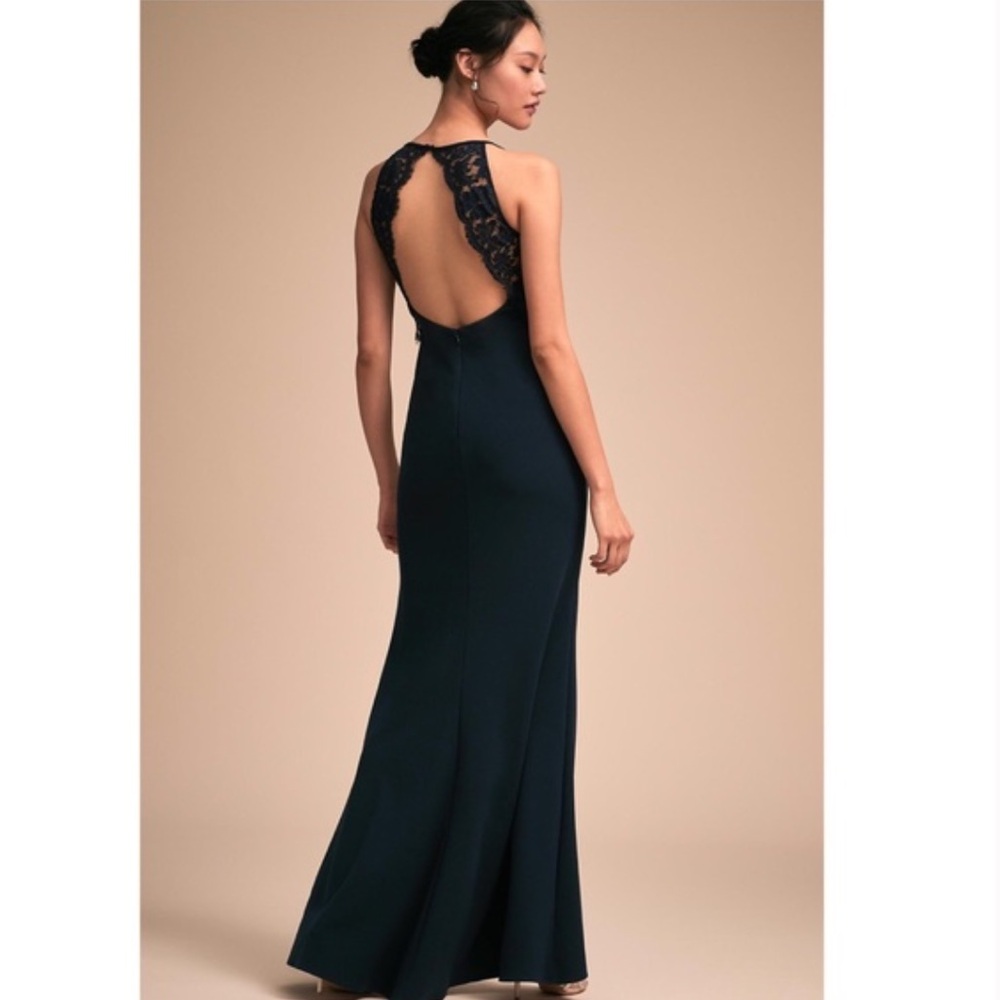 BHLDN Navy Blue Lace Backless Wedding Dress